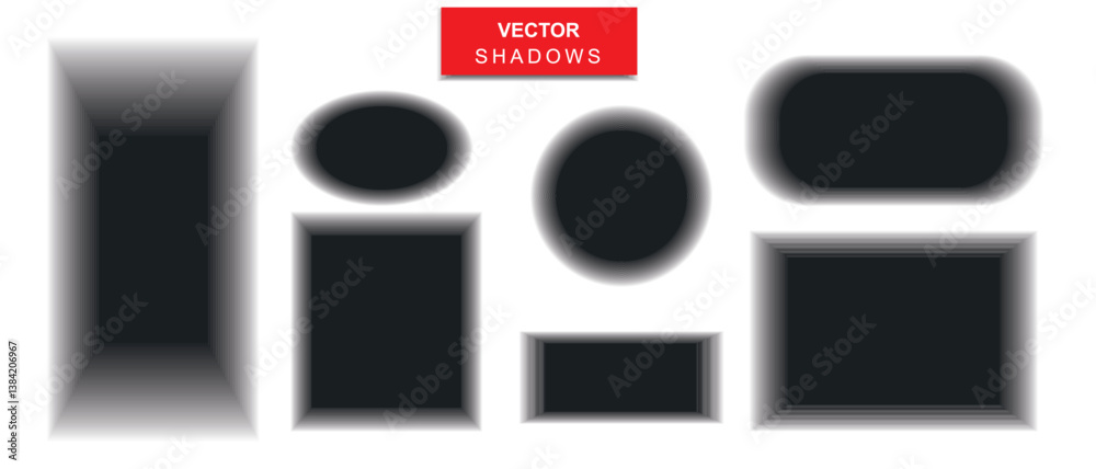 A set of shadow effects made of paper or a packing box. Square and rectangular, round and oval shadows highlighted on a white background. Vector illustration.
A set of shadow effects made of paper or a packing box. Square and rectangular, round and oval shadows highlighted on a white background. Vector illustration.