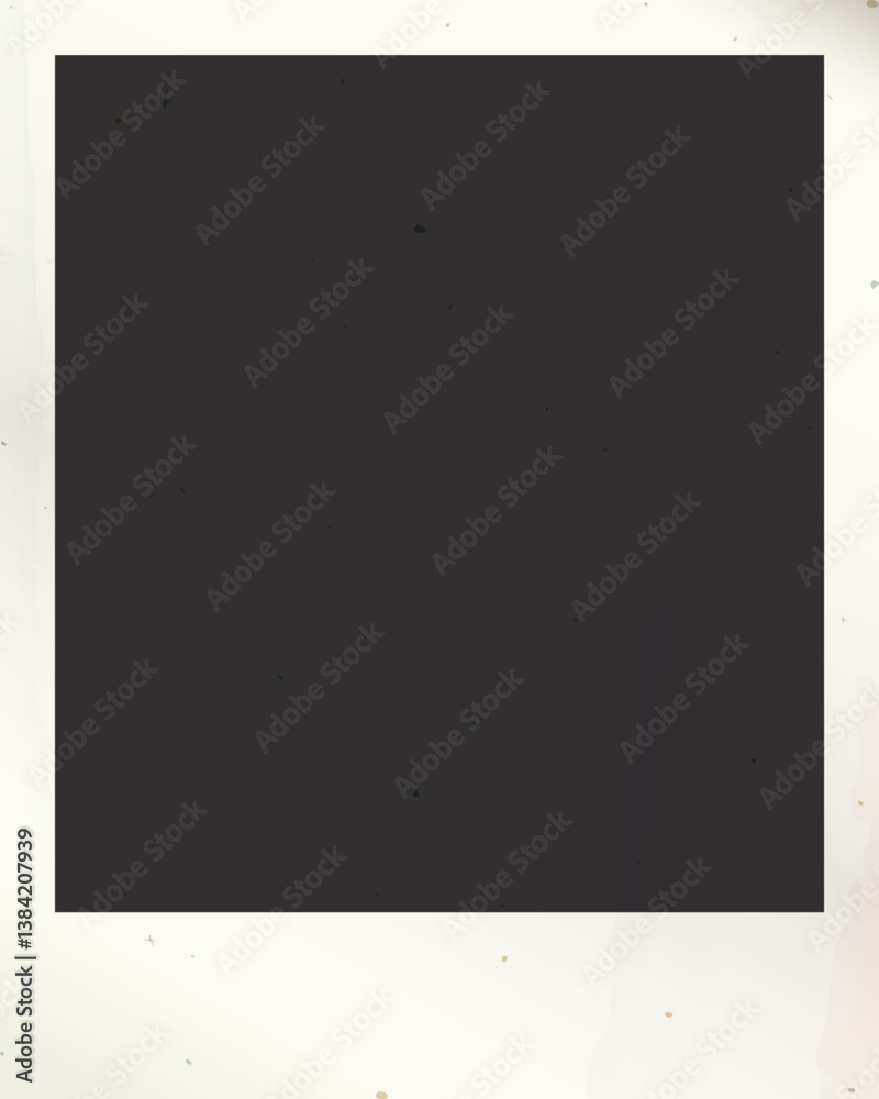 Empty old polaroid photo vertical frame with stained effect graphic illustration have blank space.