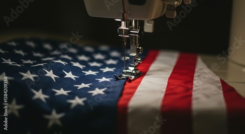 Sewing Flag on Sewing Machine Crafting Patriotic Symbol