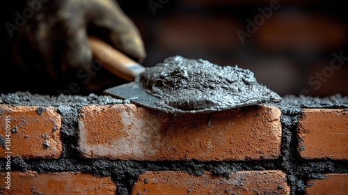 Wallpaper Mural Close-up of a hand applying mortar to bricks during construction Torontodigital.ca