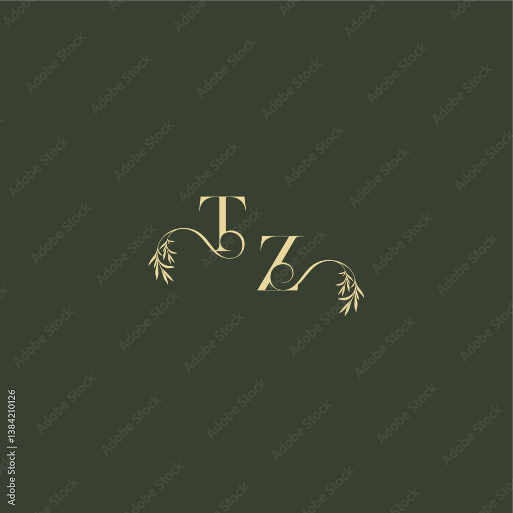 Obraz premium luxury wedding monogram TZ logo design concept letter organic leaf initial
