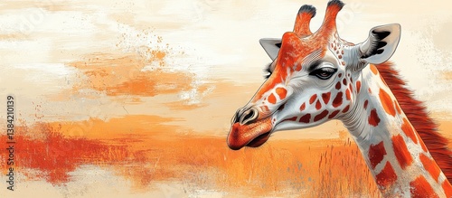 Gentle giraffe portrait against sunset savannah