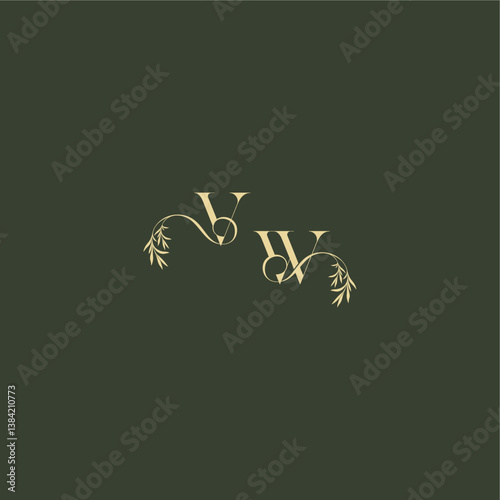 luxury wedding monogram VW logo design concept letter organic leaf initial