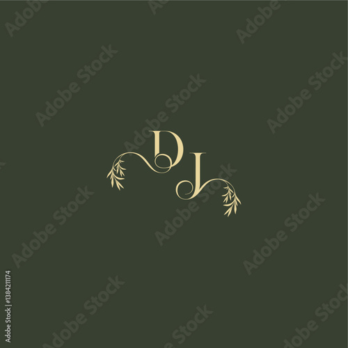 organic leaf initial DJ luxury wedding monogram logo design concept letter