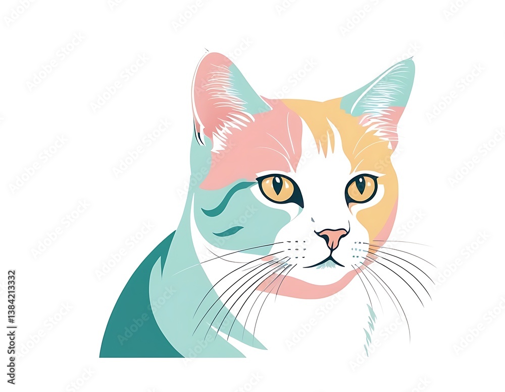 Cat art in a white background, pastel colors illustration Cat art in a white background, pastel colors illustration