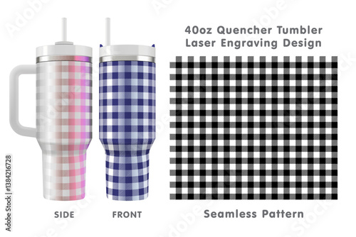 Seamless laser engraving design for 40oz tumbler. Buffalo plaid tileable pattern. Full tumbler wrap. Vector illustration.