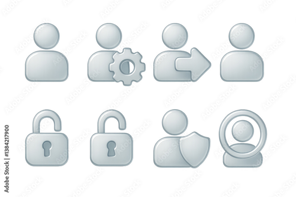 Modern user interface elements. 3d glass icons for navigation and security Modern user interface elements. 3d glass icons for navigation and security