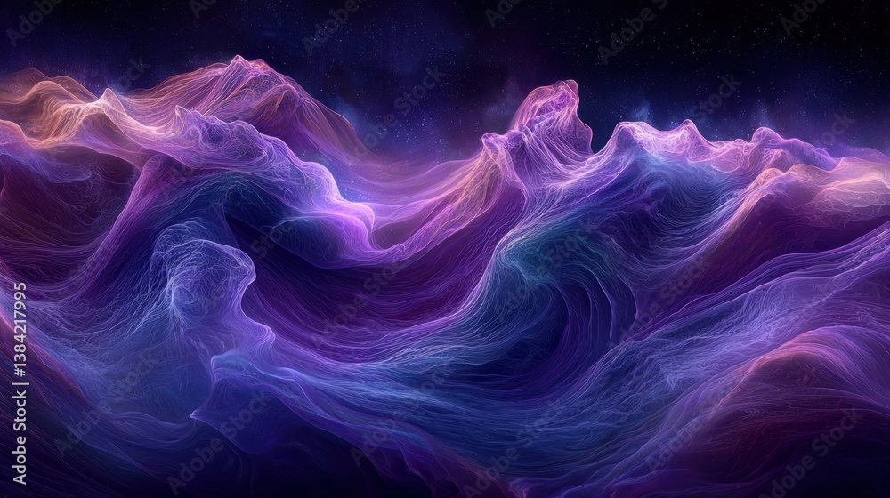 Fototapeta premium Ethereal Nebula Mountains Abstract Purple and Blue Cosmic Landscape