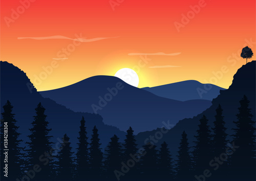 Vibrant Sunset Over Mountain Range
