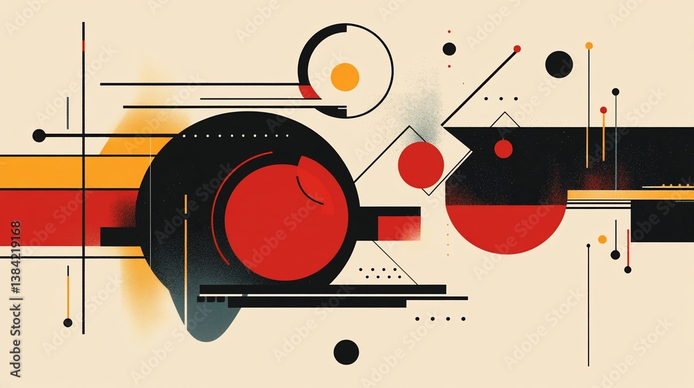 Obraz premium Harmonious Composition of Geometric Shapes and Lines, Bold Colors Contrast