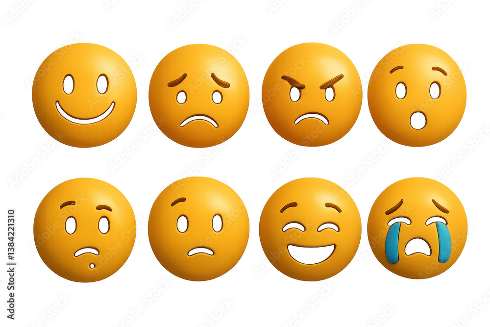 Fototapeta premium 3d facial emotion icons. expressive faces showcasing happiness, sadness, anger, surprise, and more.