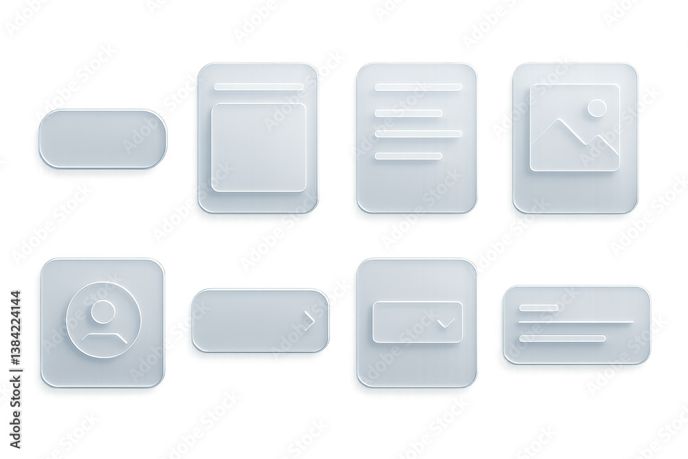 Futuristic 3d glass ui icons. collection of minimalistic app interface symbols Futuristic 3d glass ui icons. collection of minimalistic app interface symbols