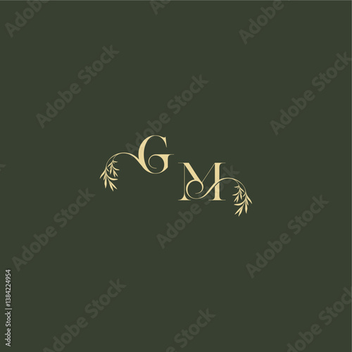 organic leaf initial logo design concept letter luxury wedding monogram GM