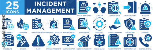 incident management, incident, security, management, risk, service, icon set. Outline icons collection. Simple vector illustration