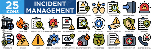 incident management, incident, security, management, risk, service, icon set. Outline icons collection. Simple vector illustration