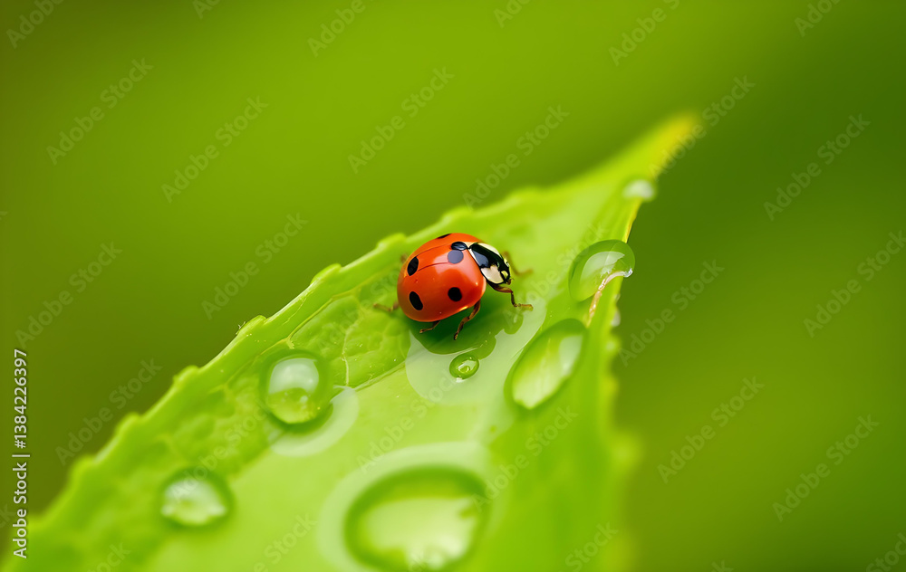 Ladybug on a fresh leave with jungle background Ladybug on a fresh leave with jungle background