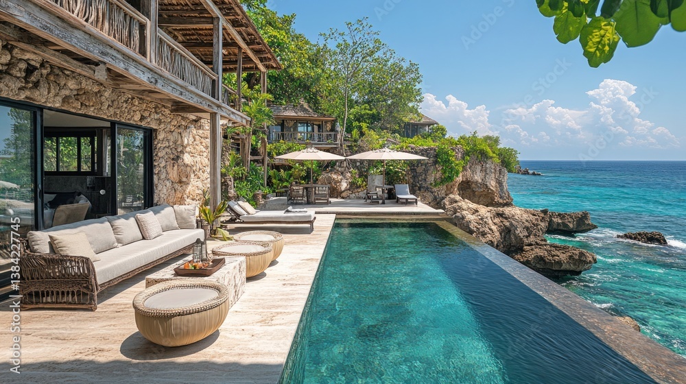 Obraz premium Cliffside infinity pool villa overlooking ocean