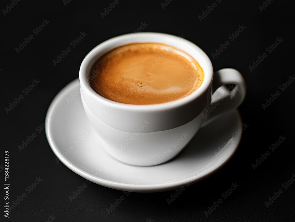 Black espresso in white cup with high contrast and space for text on saucer Black espresso in white cup with high contrast and space for text on saucer