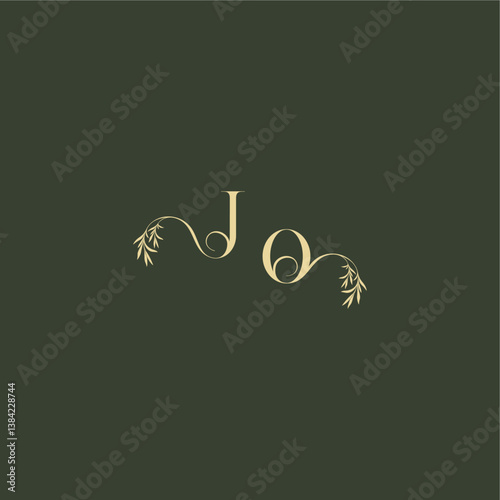 organic leaf initial logo design concept letter luxury wedding monogram JO