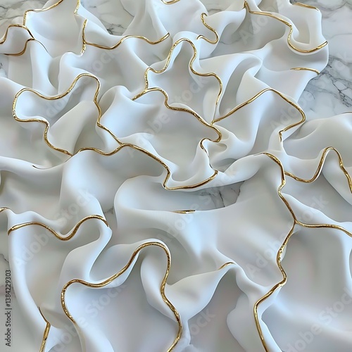 Elegant White Fabric with Golden Trim on a Light Marble Background for Home Decor Inspiration