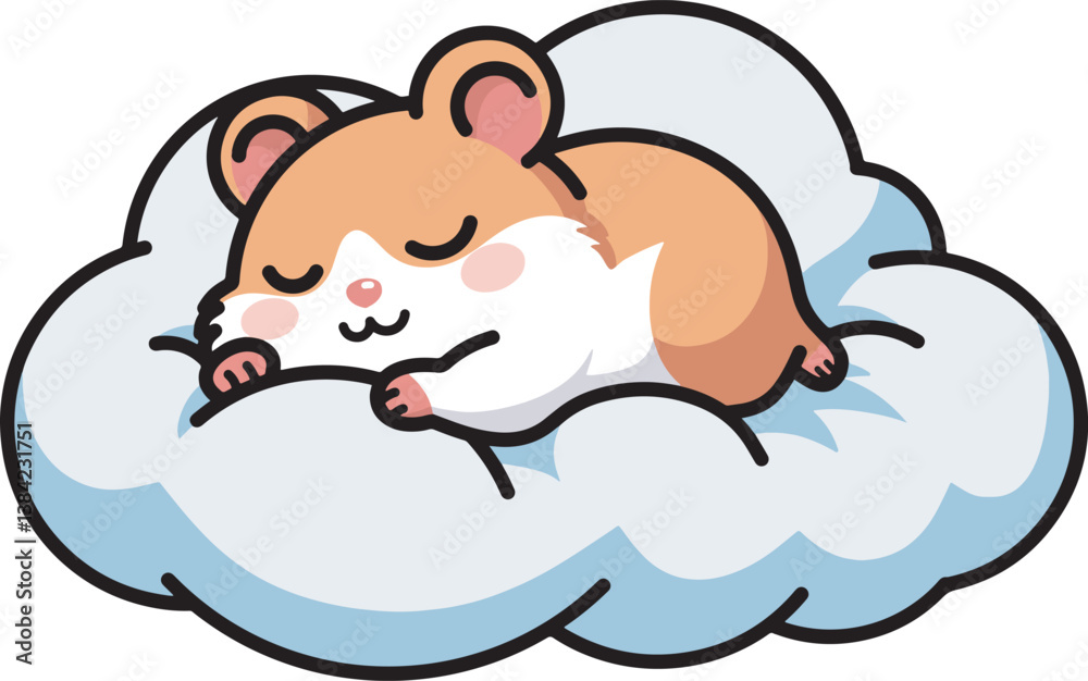 Fototapeta premium Cute hamster sleep in cloud illustration 