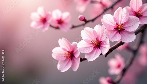 Delicate pink sakura blossoms, full bloom, repeating pattern, art, light pink, botanical