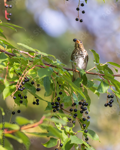 Swainson's Thrush Eating Chokecherries