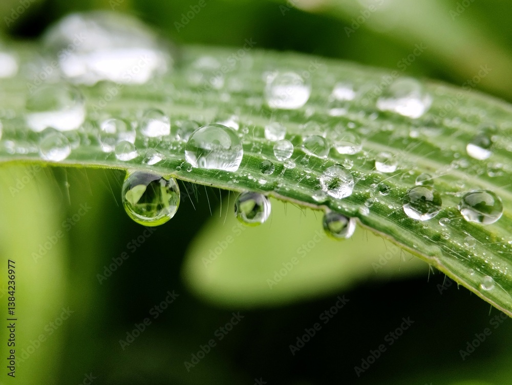 Dew drops on green leaves with blur background Dew drops on green leaves with blur background