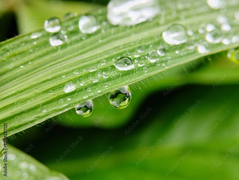 Dew drops on green leaves with blur background Dew drops on green leaves with blur background