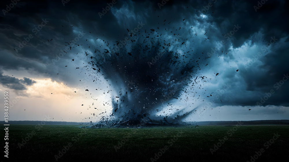 Fototapeta premium Powerful Tornado Over Field At Sunset