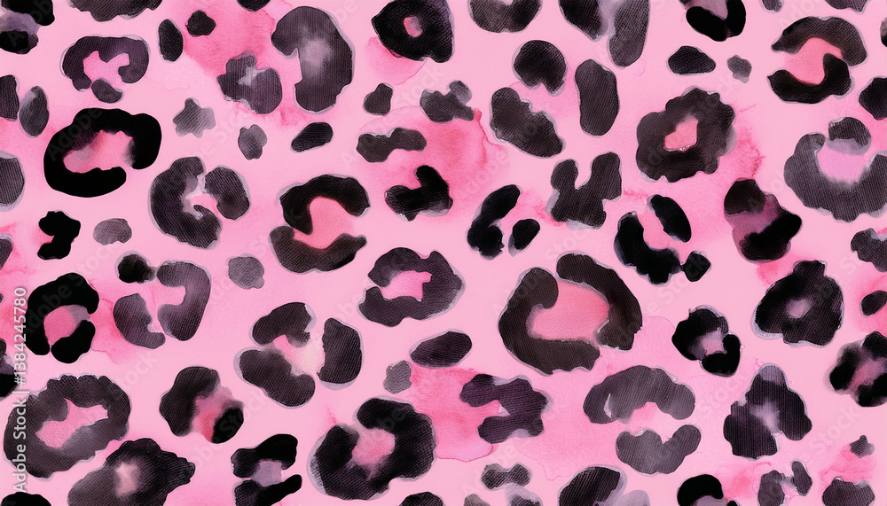 ピンクのヒョウ柄、水彩画イラスト背景 ピンクのヒョウ柄、水彩画イラスト背景