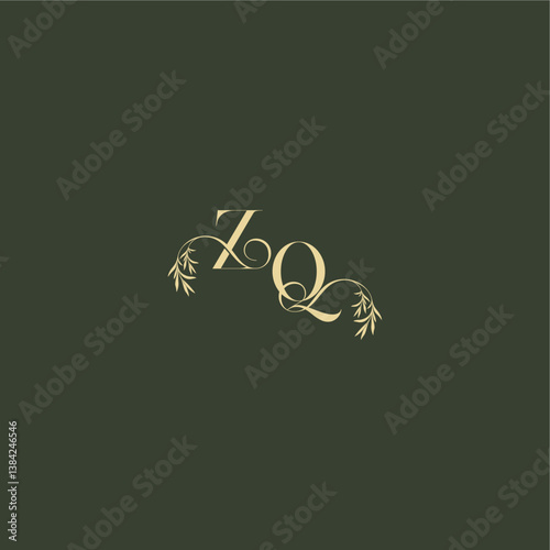 ZQ letter luxury wedding monogram organic leaf initial logo design concept