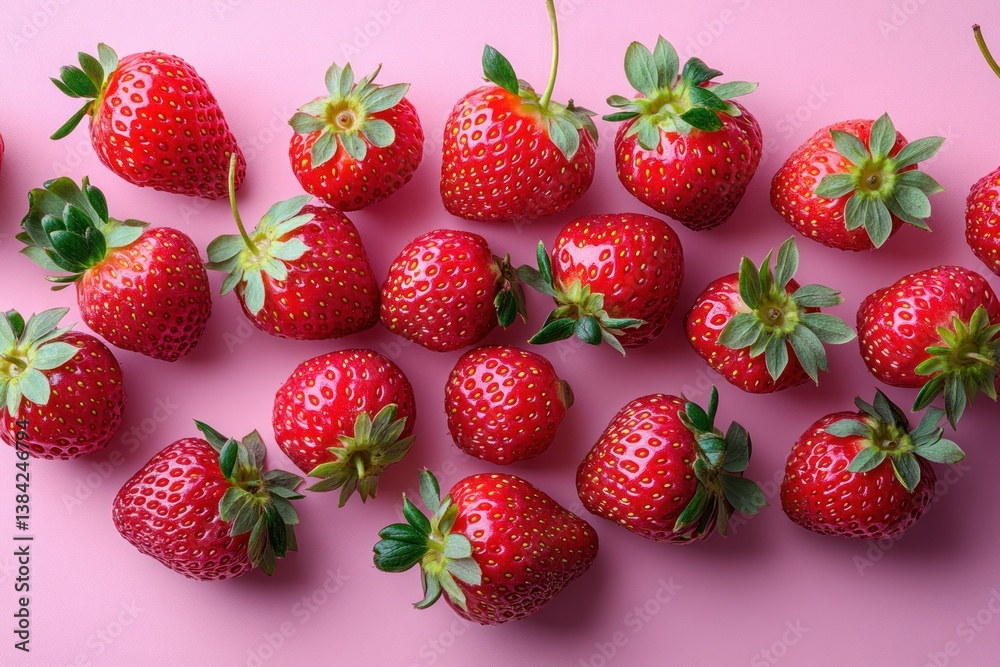 Fresh Strawberries on Pastel Pink Background Minimalist Flat Lay Creative Food Photography Fresh Strawberries on Pastel Pink Background Minimalist Flat Lay Creative Food Photography