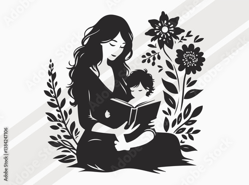 Mother Reading to Child Silhouette Depicting Love Education Bonding and Storytelling Moments