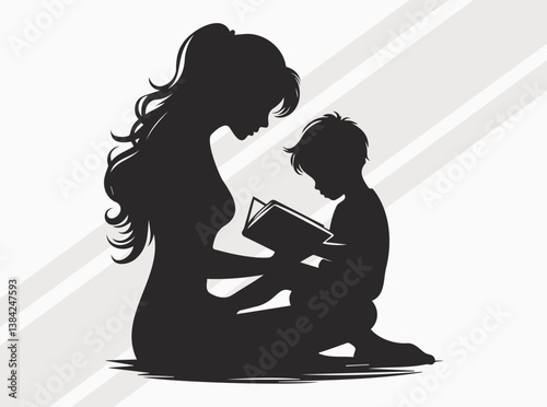 Mother Reading to Child Silhouette Depicting Love Education Bonding and Storytelling Moments