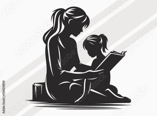 Mother Reading to Child Silhouette Depicting Love Education Bonding and Storytelling Moments