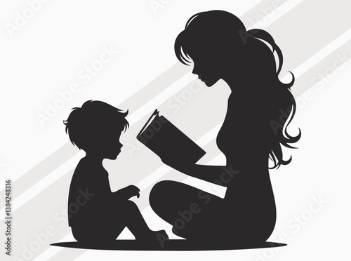 Mother Reading to Child Silhouette Depicting Love Education Bonding and Storytelling Moments