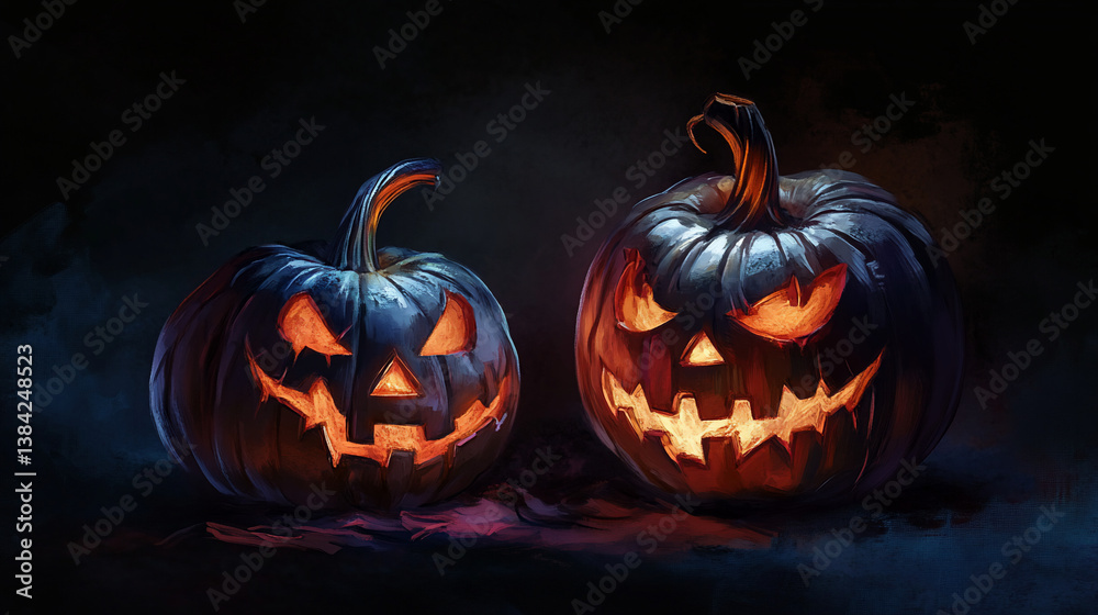 Fototapeta premium Two spooky jack-o'-lanterns (3)