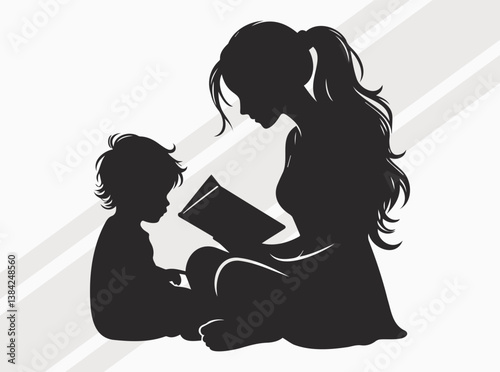 Mother Reading to Child Silhouette Depicting Love Education Bonding and Storytelling Moments