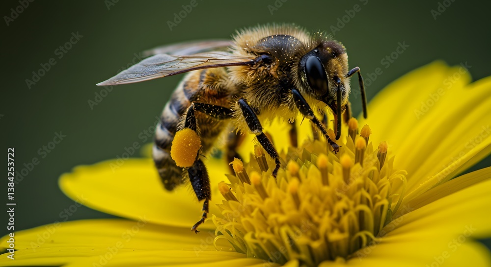 Honeybee on Daisy Flower Macro Honeybee on Daisy Flower Macro