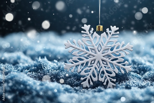 Minimalist Christmas Ornament Illustration with Snowflakes and Deep Blue Background