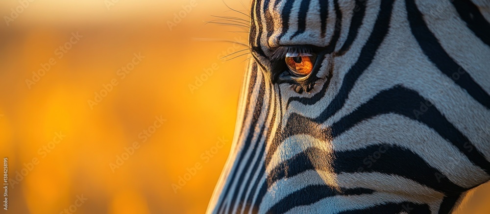 Naklejka premium Golden hour illuminates a zebra's eye and stripes