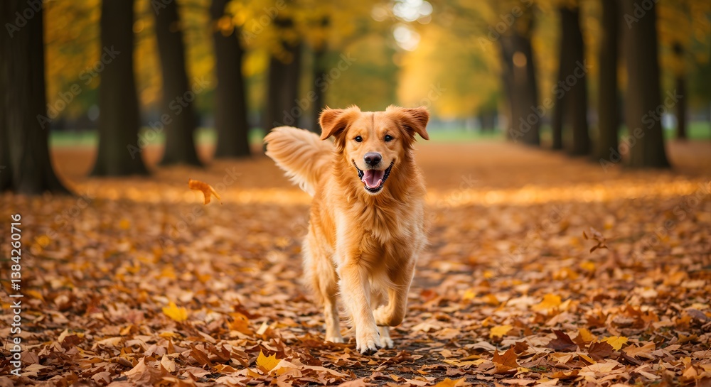 Dog Running in Autumn Forest Dog Running in Autumn Forest