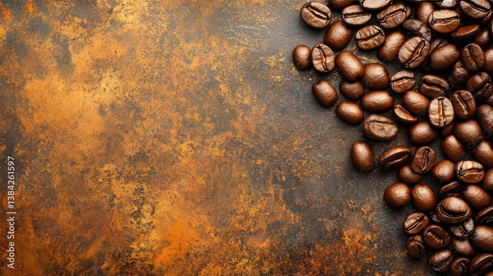 Roasted coffee beans on a rustic surface Roasted coffee beans on a rustic surface