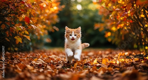 Kitten in Fall Forest Path
