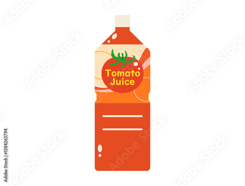 ペットボトル入りのトマトジュースのイラスト　アルファベットバージョン