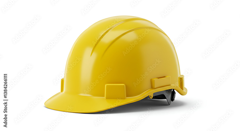 Glossy yellow safety helmet with a sturdy build and adjustable features, symbolizing head protection and safety regulations in building and industrial sectors.