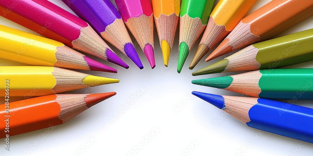 Vibrant Circle of Colored Pencils Flat Lay on White Background for Creativity Education Art Design Vibrant Circle of Colored Pencils Flat Lay on White Background for Creativity Education Art Design