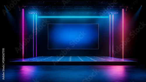 Neon Stage Lighting With Empty Screen