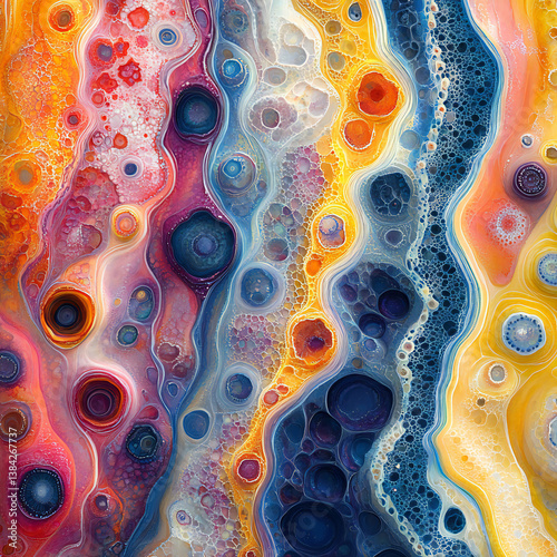 Abstract cellular pattern with microscopic details and vivid colors